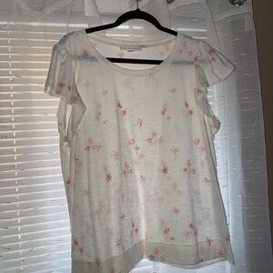 Jane and Delancey White Tee with Pink Floral Print